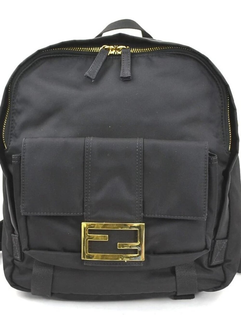 FENDI Backpack Black Nylon/Goldtone -